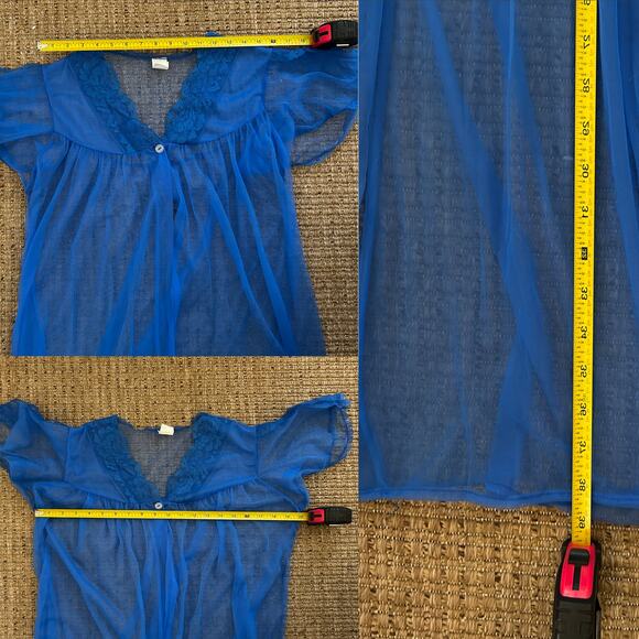 Vintage 1960s/1970s Blue Sheer Nylon Peignoir Robe – M/L - Picture 6 of 6